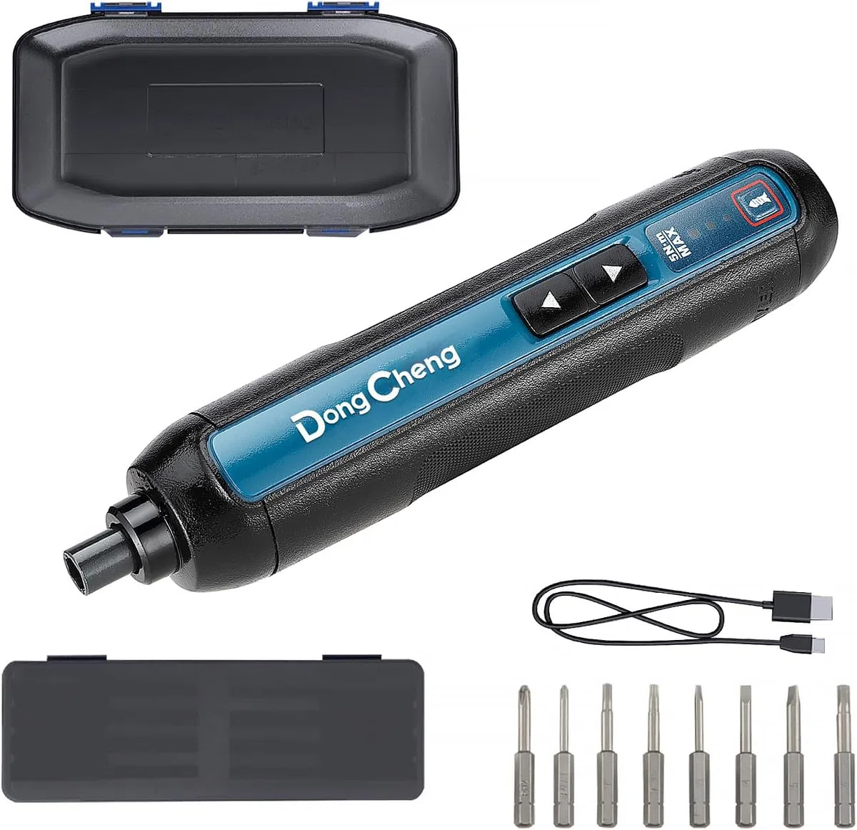 DongCheng Mini avvitatore a batteria, 4 V, batteria agli ioni di litio da 2000 mAh, 3 coppie, max. 5 Nm, luce LED, 8 pezzi, punte in acciaio S2, ideali per fai da te e riparazioni