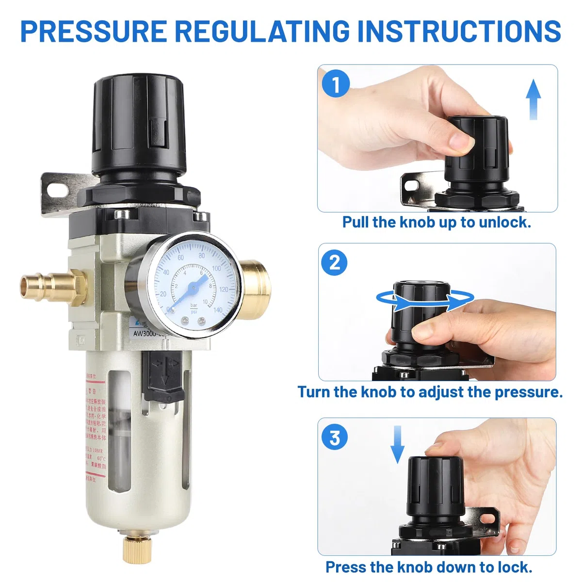 SWAWIS Riduttore di Pressione Aria Compressa Separatore D'acqua Aria Compressa Riduttore di Pressione 1/4 di Pollice Unità di Manutenzione Aria Compressa