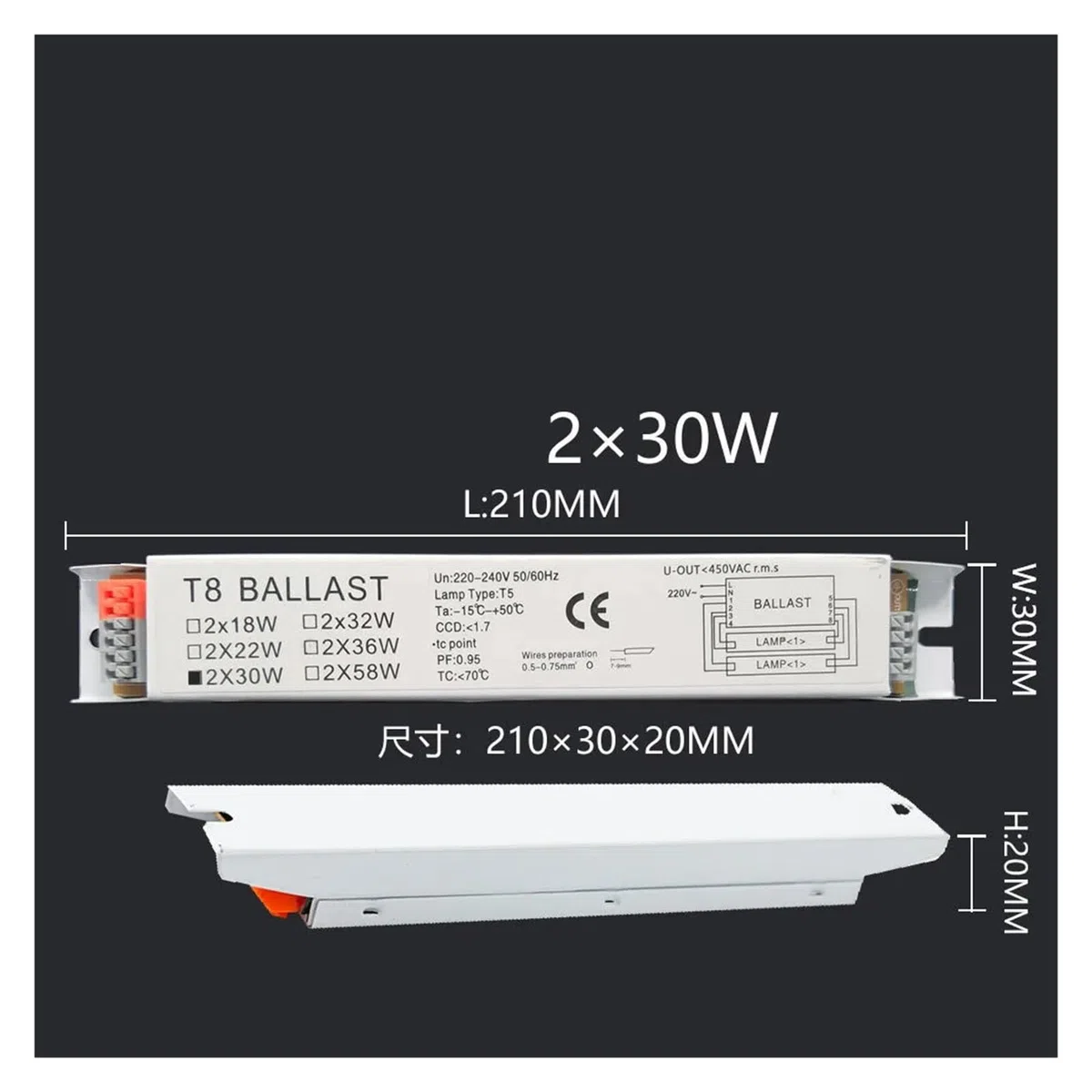 220-240V AC 2x18W/2x30W/2x58W/2x36W/1x36W/1x18W Ampia Tensione T8 Ballast elettronico Ballast for lampade Fluorescenti(2x30W)