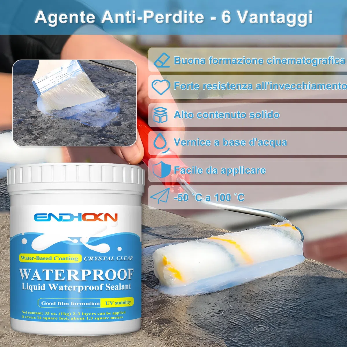 Sigillante Impermeabile Liquido Trasparente 1 Kg，Endhokn Agente Impermeabile Invisibile, Resina Liquida Impermeabilizzante Bagnoe, Tetto e Muro Esterno Riparazione Delle Perdite Agente Anti-Perdite