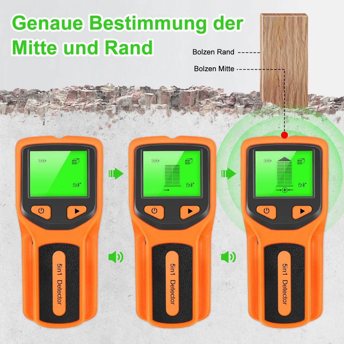 Rilevatore di Metallo e Cavi Elettrici, Scanner da Parete 5 in 1 con display LCD HD, per Metallo, Tubi, Legno, Linea Elettrica, Rilevatore di Corrente Alternata
