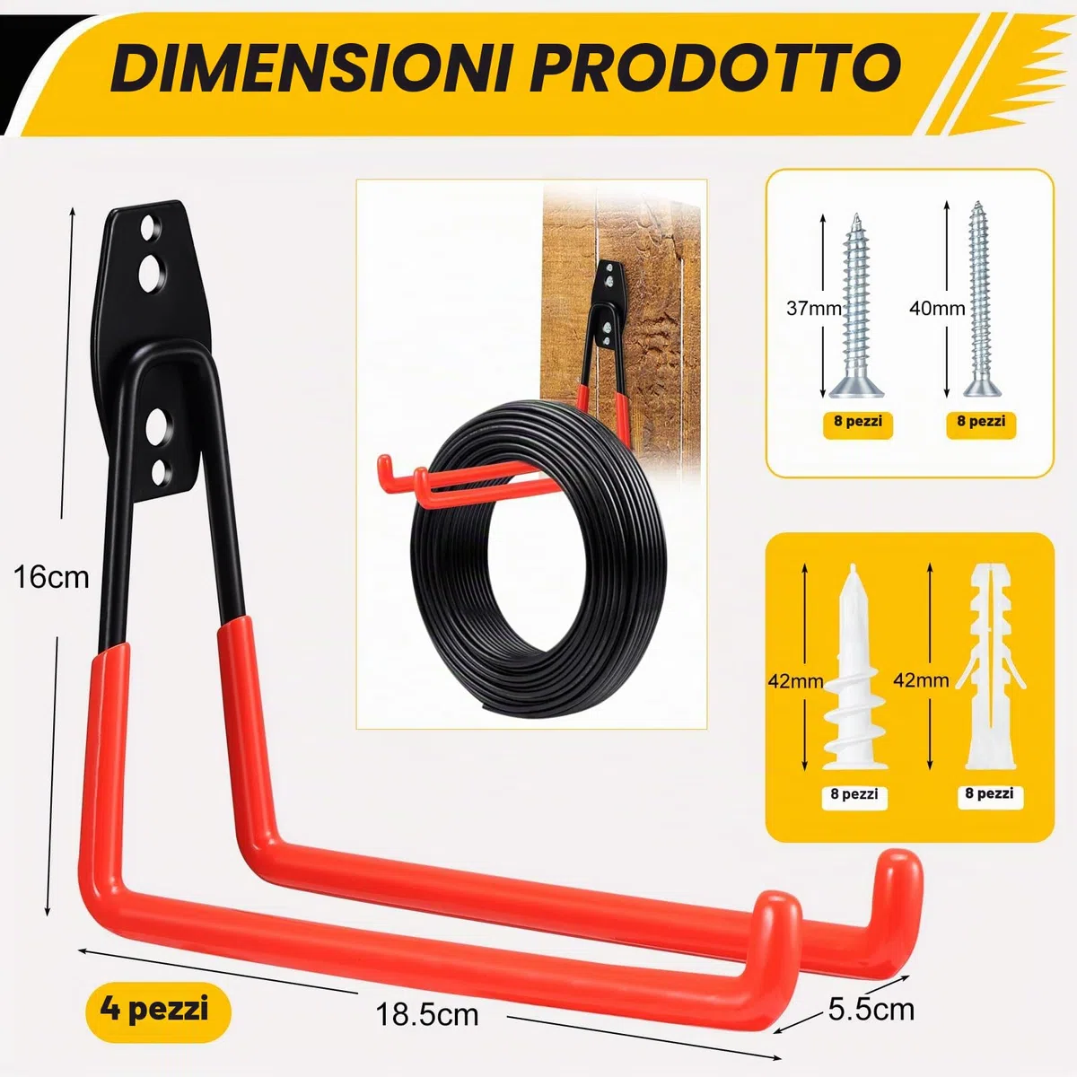 4 Pezzi Ganci per Garage da Muro, Ganci per Garage Appendi Tutto, Ganci da Parete Garage Lunghi per Scale, Biciclette, Attrezzature Sportive