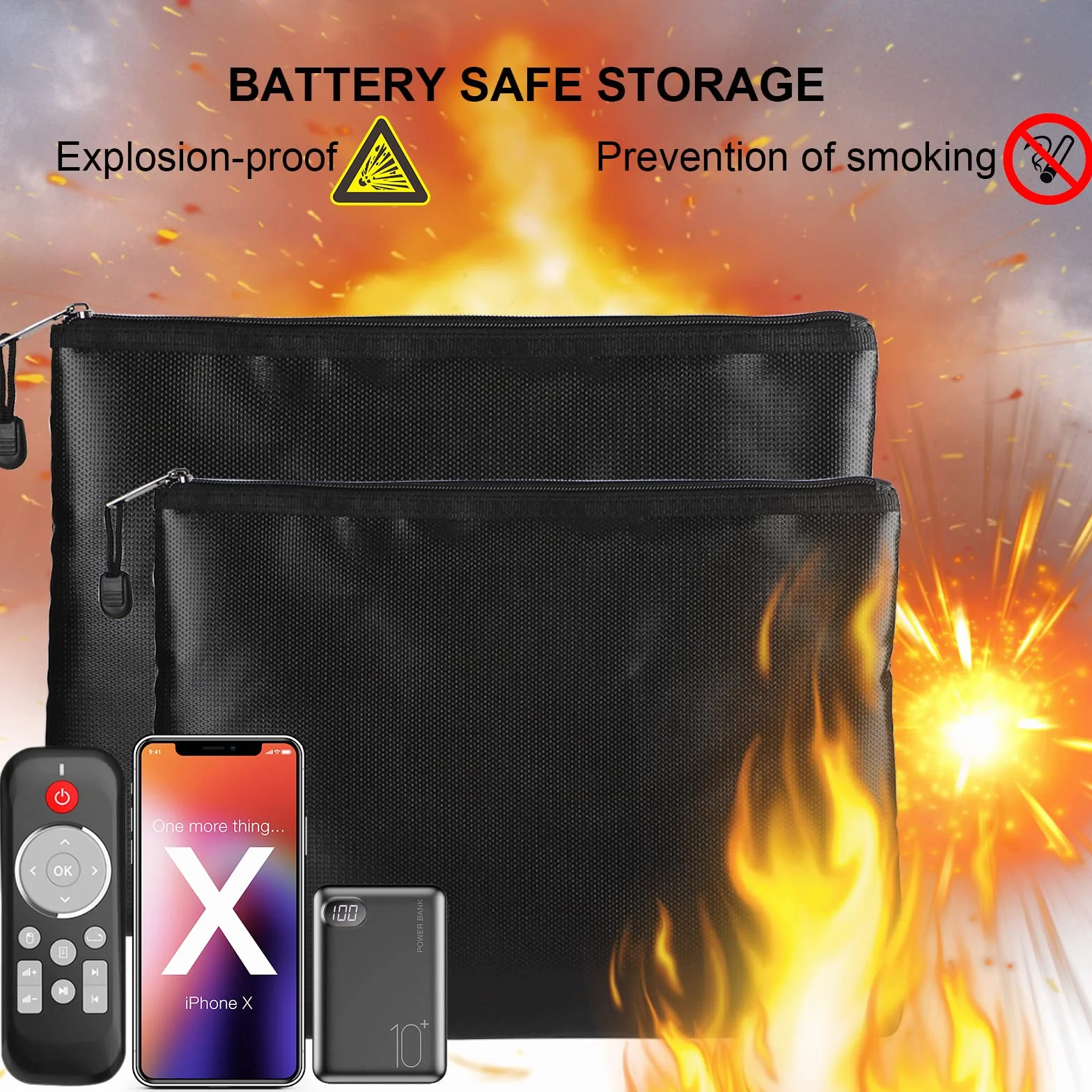 DBREAKS 2 Pezzi Borsa per documenti ignifuga 29 x 20 cm, Nero Borsa a prova di fuoco, borsa impermeabile del documento, Sacchetto Antincendio Impermeabile, per documenti, contanti, passaporto