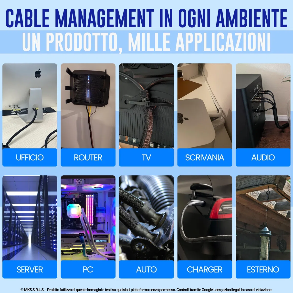 Guaina Intrecciata con Chiusura a Strappo Ø 13 mm, L 8mt • Ordine e Protezione dei Cavi • Perfetta per Scrivania e TV • Nero