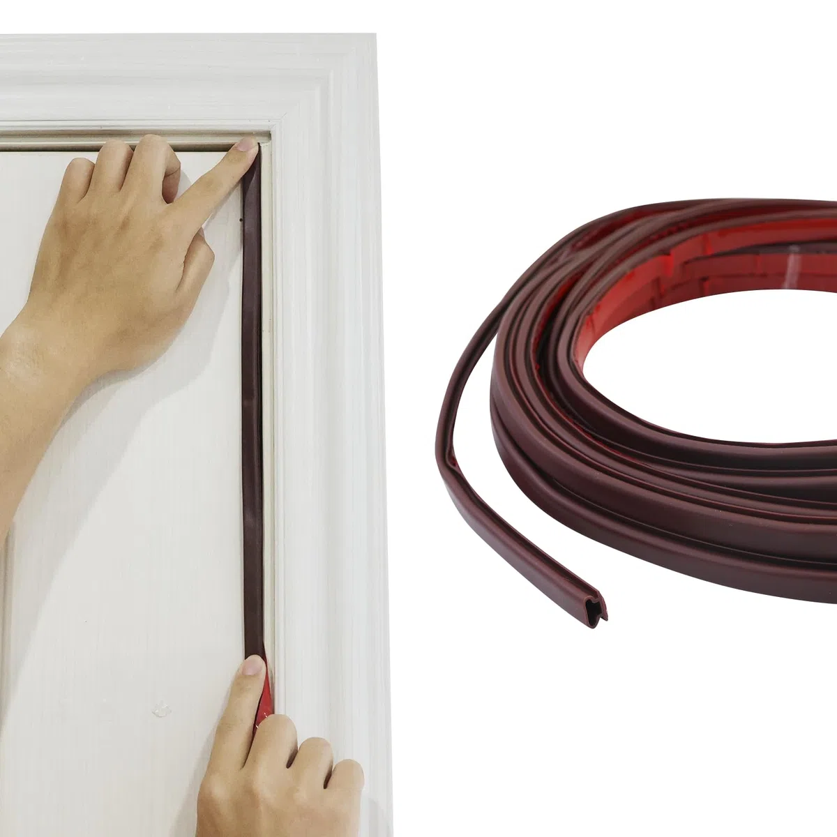 Guarnizione per porta, autoadesiva, flessibile, in gomma, impermeabile, per porte e finestre (marrone, 6 m)