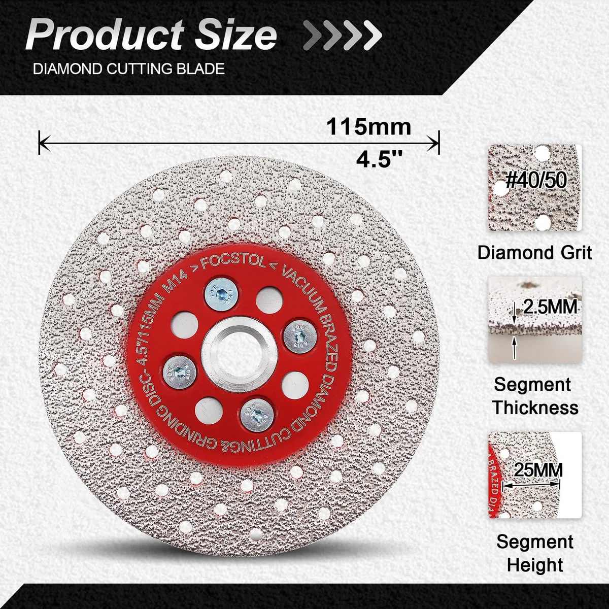 FOCSTOL Disco Diamantato 115mm - Doppio lato Taglio Macinazione Lama Diamantata per Granito Marmo Porcellana Ceramica Piastrella Calcestruzzo con M14 Filettatura