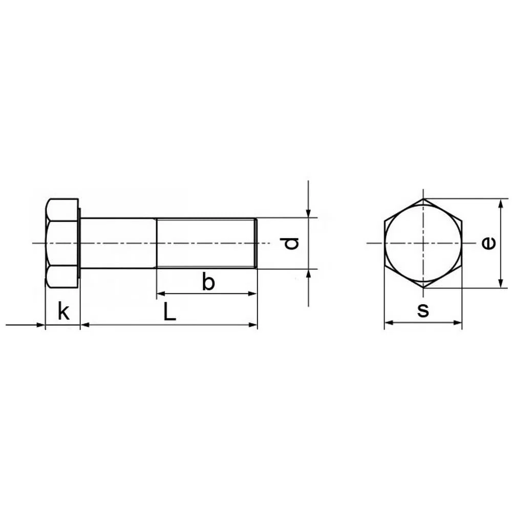 10 viti esagonali con codolo DIN 931, in acciaio inox A2-70 M, 14 x 180, in acciaio inox