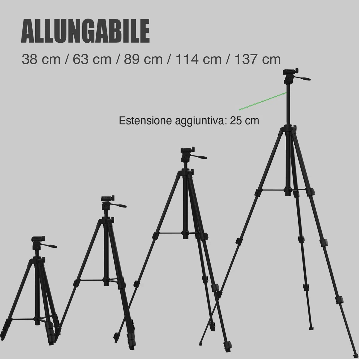 Treppiede in alluminio leggero da 137 cm con livella a bolla, piastra a sgancio rapido con montaggio a vite da 1/4"-20 per dispositivo di livellamento della linea laser