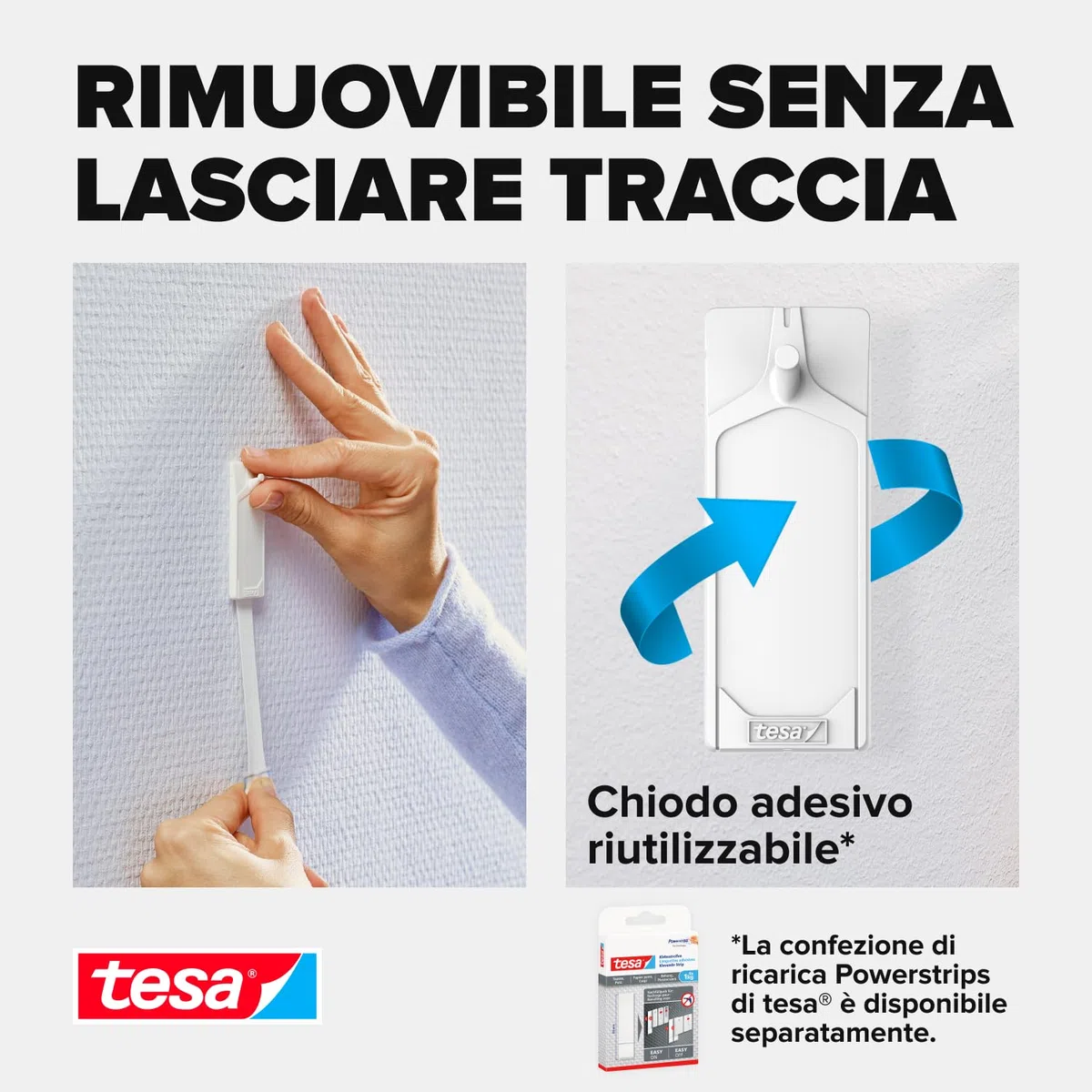 tesa Chiodo adesivo per carta da parati e gesso, 1 kg, 3 confezioni di 2 chiodi adesivi e 6 linguette adesive