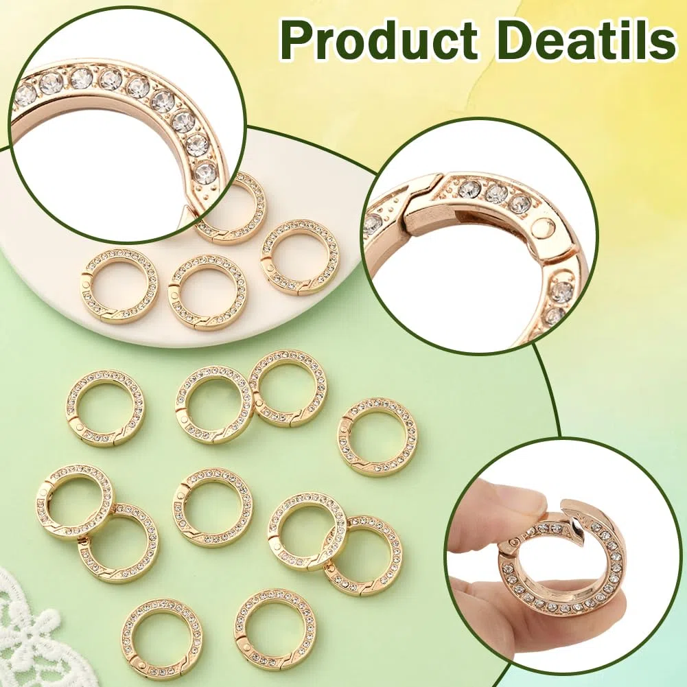 1 scatola Da 16 pezzi Da 28mm con Molla In Oro Anelli Portachiavi con Strass Anello Elastico Rotondo Piccolo Moschettone In Metlega Ganci per Portachiavi per La Creazione di Gioielli Accessor