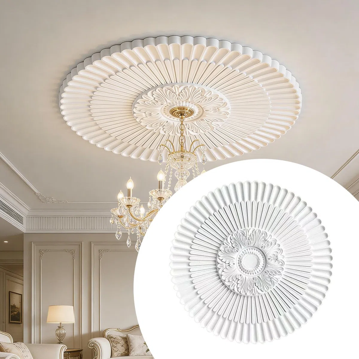 Rosone Da Soffitto, Placca Decorativa per Soffitto con Ornamenti Artistici E Facile Installazione per Interni, Diametro 40 cm