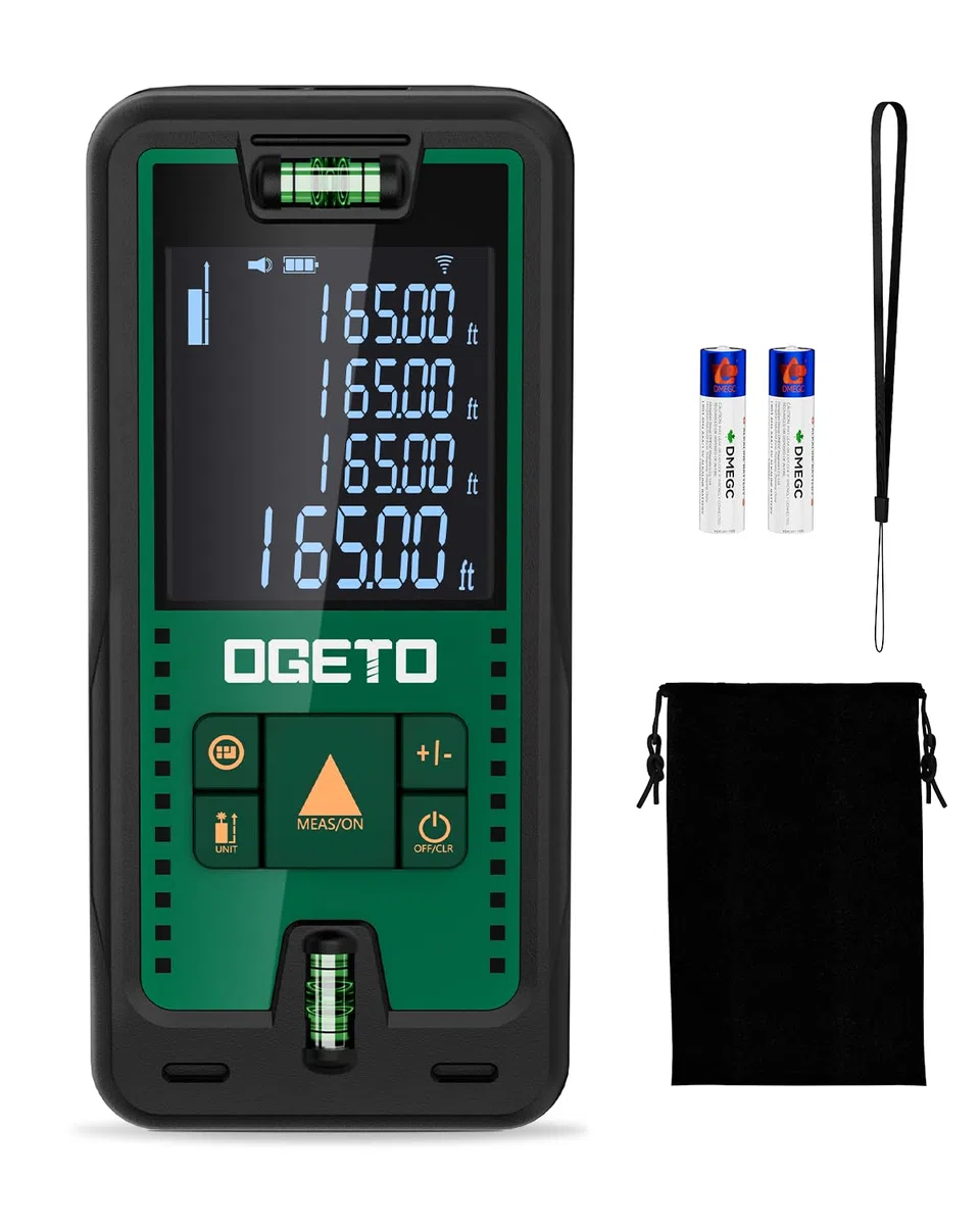 Metro Laser, OGETO Misuratore di Distanza Laser IP54 Strumento di Misura Digitale Portatile Telemetro con Livelle a Bolla e Ampio Display LCD Retroilluminato