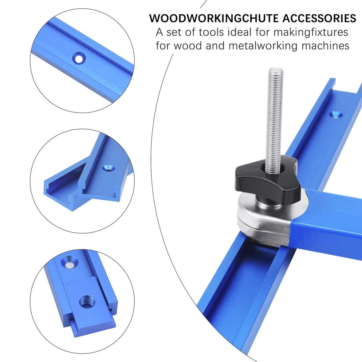BIGP 2 guide a T M8 400 mm, in lega di alluminio T-Track T, guida di montaggio, con cursore M8/M6, manico in plastica M8, 8 viti autofilettanti (blu)