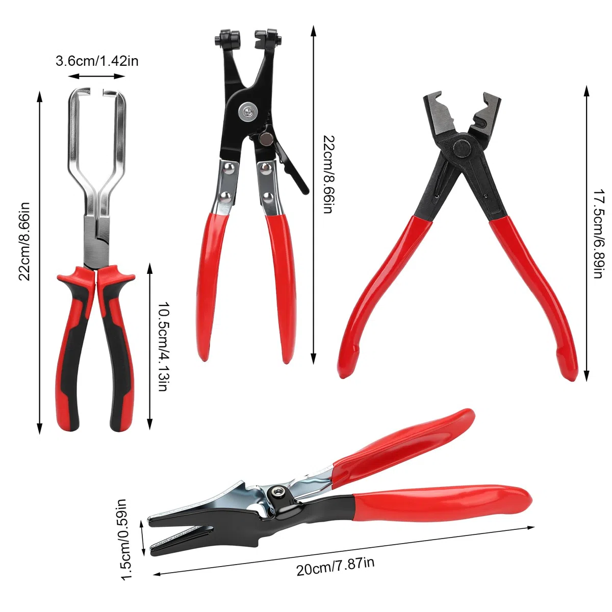 Set di 4 pinze per tubi flessibili, pinze per fascette stringitubo, pinze per tubo radiatore, pinze per auto
