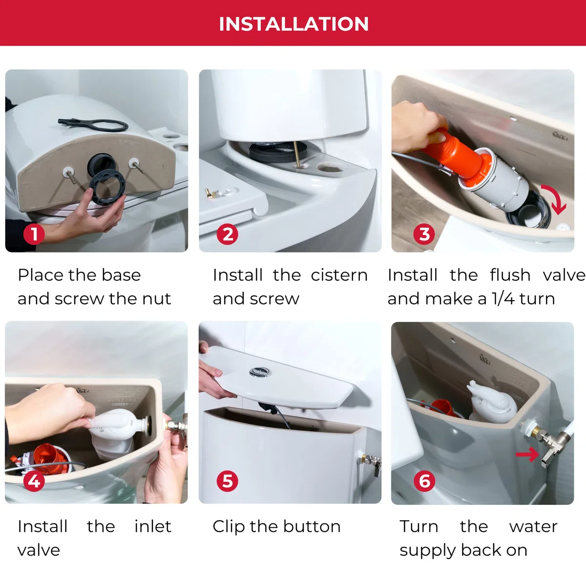 Wirquin 10724038 Caccia d'acqua wc completo meccanismo wc doppio caccia MW2 & rubinetto galleggiante con alimentazione laterale F90, grigio e rosso