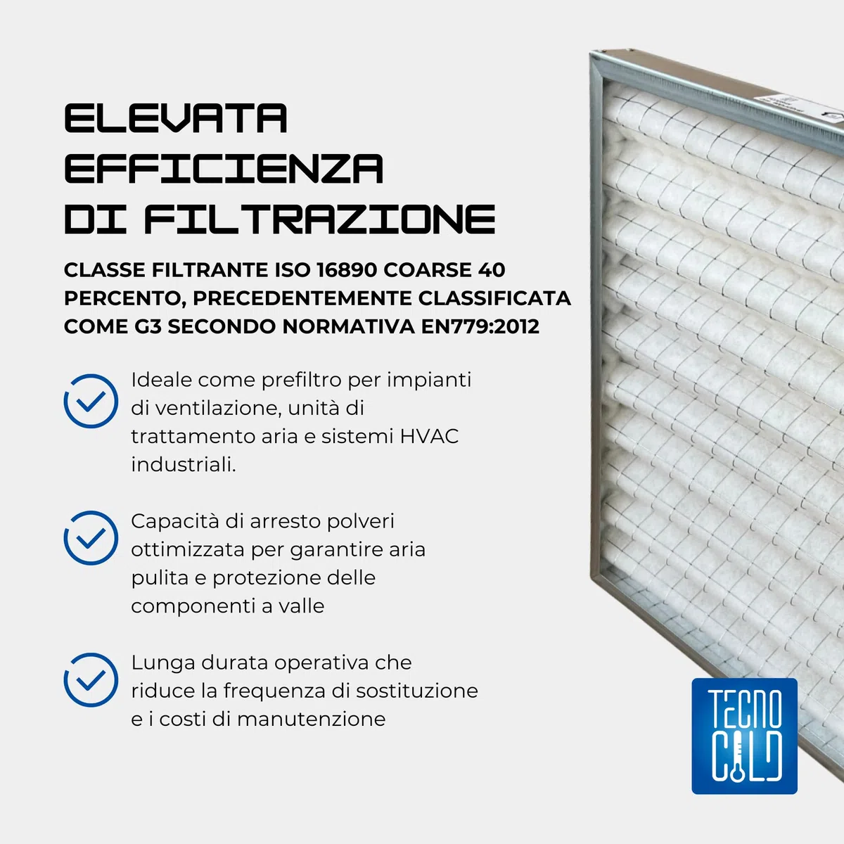 Tecno Cold | Filtro a Cella Ondulata G3 Sintetica con Doppia Rete di Acciaio Cella Filtrante con Spessore da 48mm