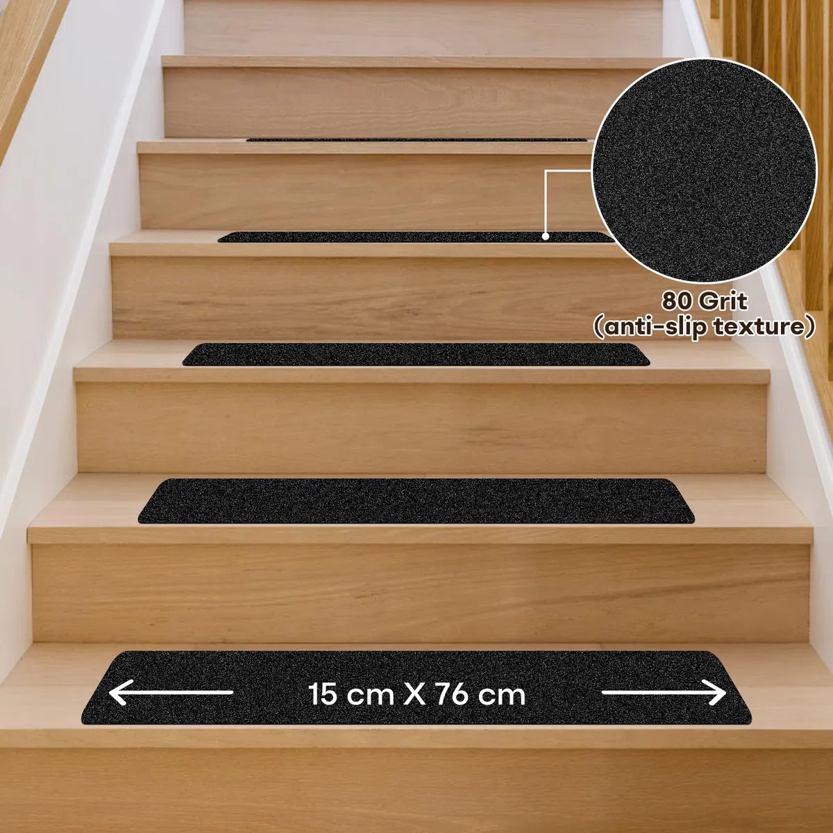 Dattistrada Antiscivolo per Scale, Confezione da 10, 15 cm x 76 cm, Nastro Antiscivolo Pretagliato, Impermeabile, Per Tutte le Superfici Scivolose, Resistente Alle Intemperie, Nastro Antiscivolo Nero