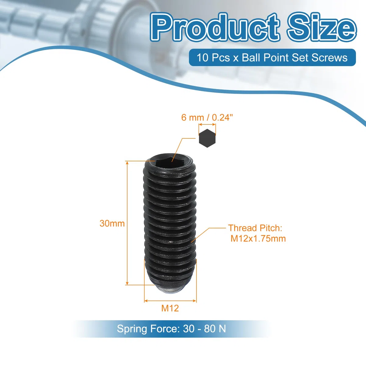PATIKIL Set di 10 viti con punta a sfera, M12 x 30 mm, in acciaio al carbonio, con cava esagonale, per macchine industriali, mobili domestici, luoghi di lavoro, colore nero