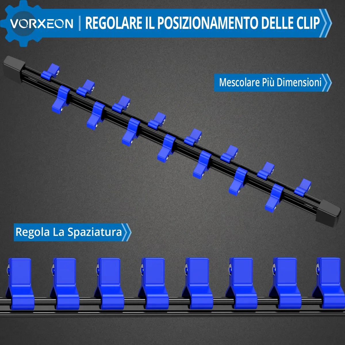9PCS Kit Organizzatore di Bussole, Supporto Porta Chiavi a Bussola da 1/2pollici, 3/8pollici, 1/4pollici, Supporto per Binario, Storage Incassato, per Miglior Organizer per Attrezzi in Garage