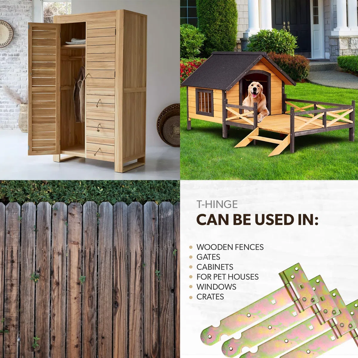 DOJA Barcelona | Cerniera a T | 338 x 84mm | Confezione 4 Pz | Acciaio Zincato Giallo | Cerniere T per Ante | Cerniere a T per Porte a Libro, Mobili, Finestre, Porta Cucina, Cancello Giardino