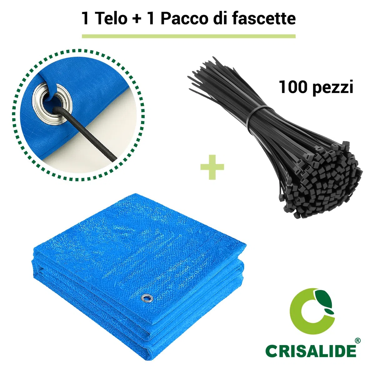 Crisalide® – Telo Occhiellato Impermeabile Multiuso | Antistrappo, Resistente ai Raggi UV | con 100 Fascette Incluse | Tendone da Esterno | Disponibile in Vari Colori e Misure (Blu, 4x6 metri)