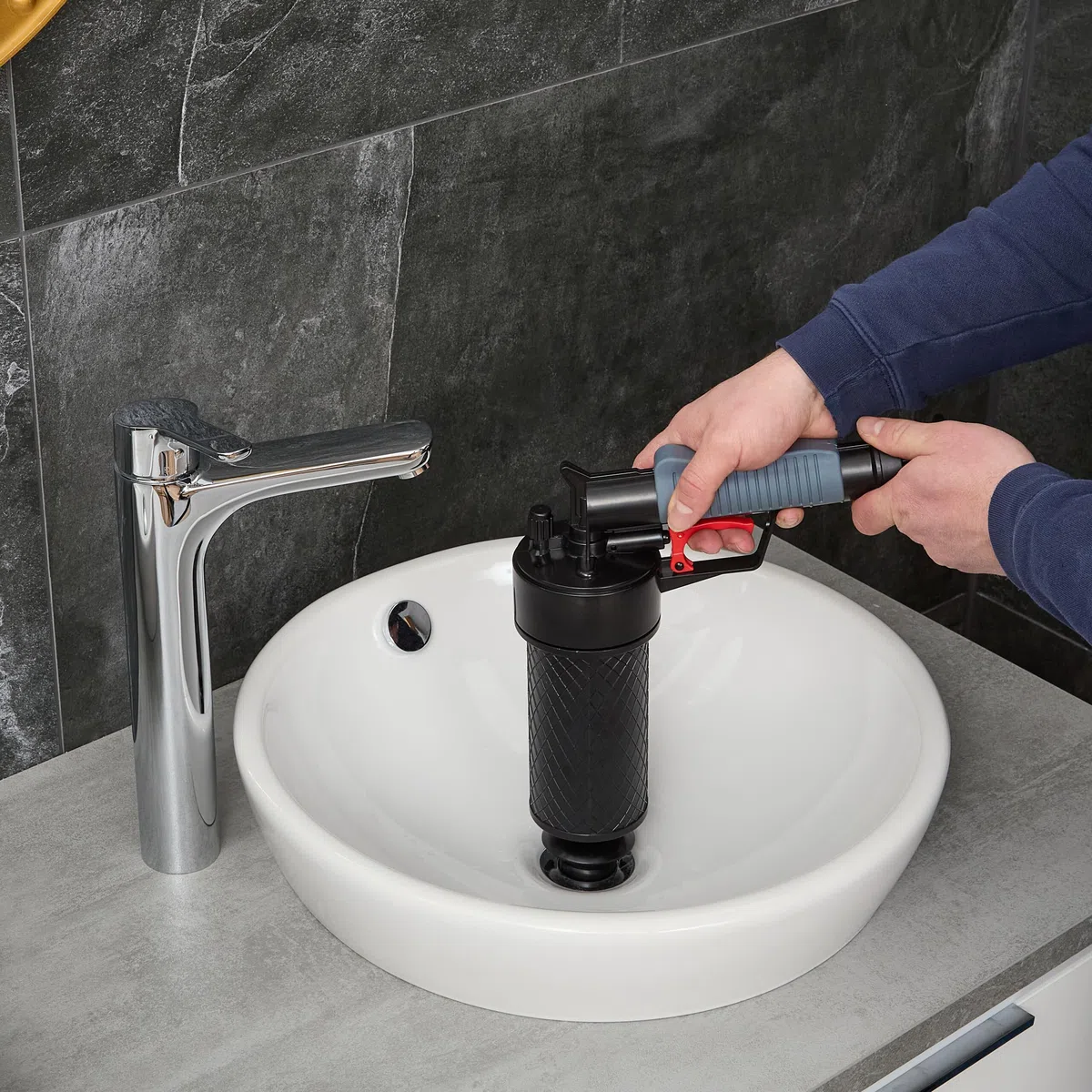 Relaxdays Pistola Sturalavandini ad Aria Compresa, Stura Lavandini e Scarichi, 4 Inserti, Pompa Sturatubi e Water, Nero