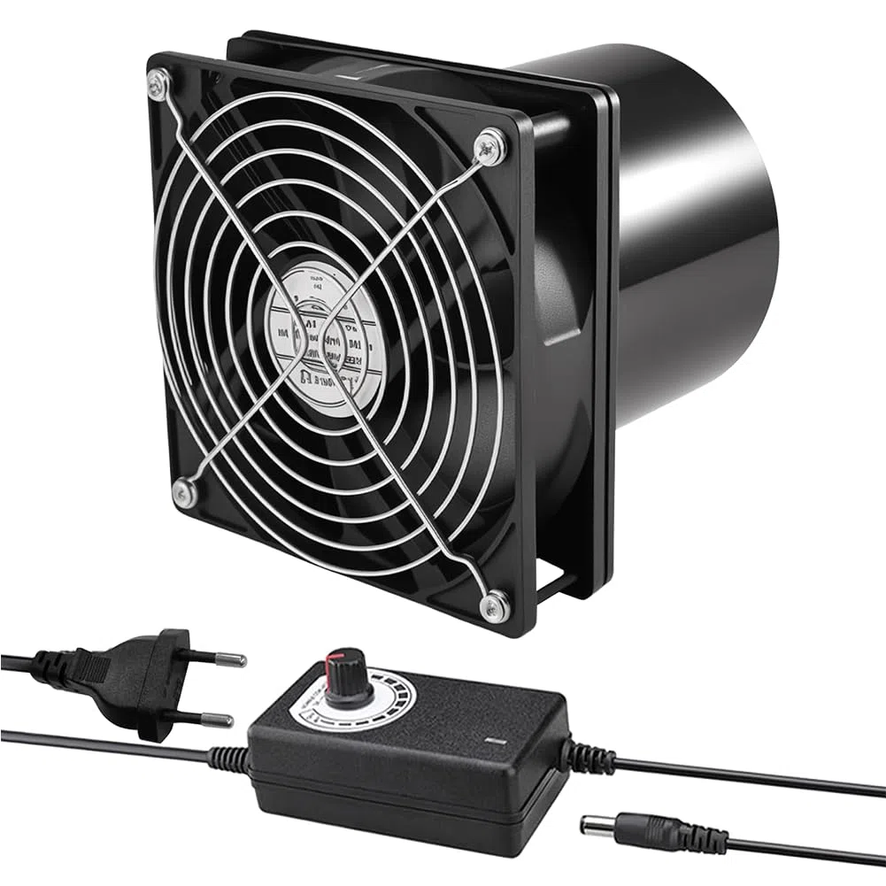 Ventola Aspirazione 100mm a tubo, Aspiratore Cucina DC 12 V con Regolatore di Velocità Silenzioso, Potente Estrattore Aria per cucina, garage, cantina, serra, sala macchine