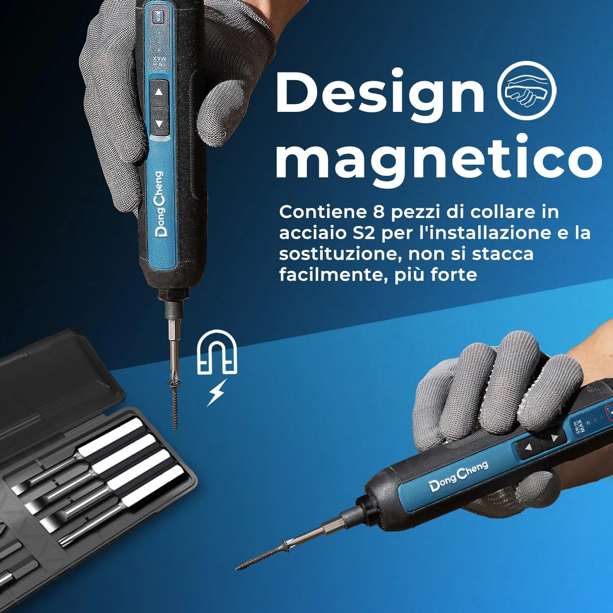 DongCheng Mini avvitatore a batteria, 4 V, batteria agli ioni di litio da 2000 mAh, 3 coppie, max. 5 Nm, luce LED, 8 pezzi, punte in acciaio S2, ideali per fai da te e riparazioni
