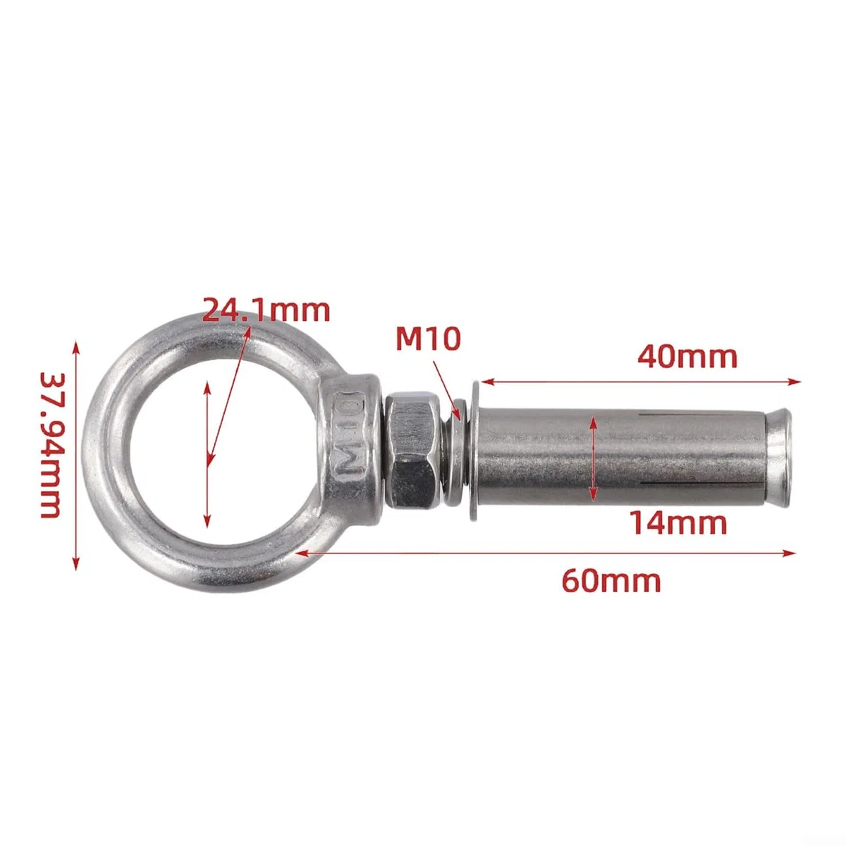 Bulloni ad espansione in acciaio inox 304 con anelli, tasselli da parete, viti a occhiello, misure disponibili 50 150 mm, resistenti (M10x60)