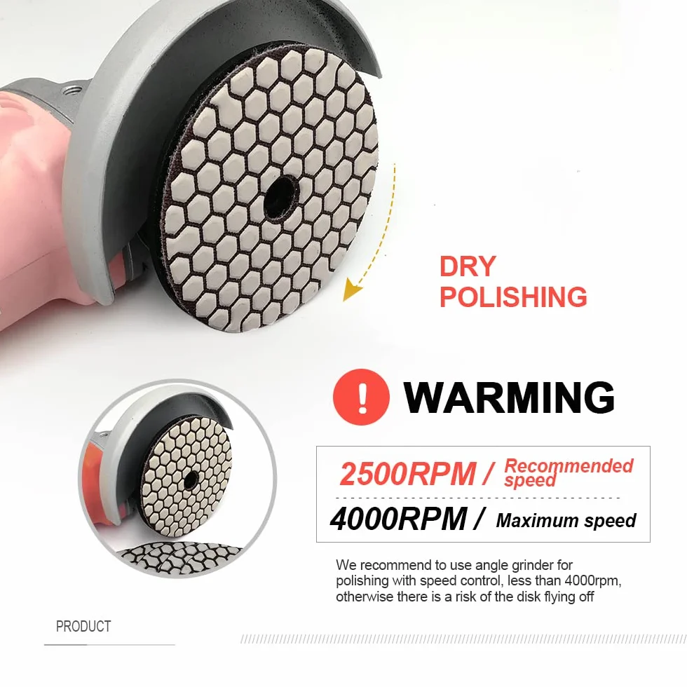 SHDIATOOL Diamante Lucidatura Pad 7 Pezzi Grana Mista per Lucidare a Secco Marmo Granito Pietra Ceramica Dia 100mm/4 Pollici