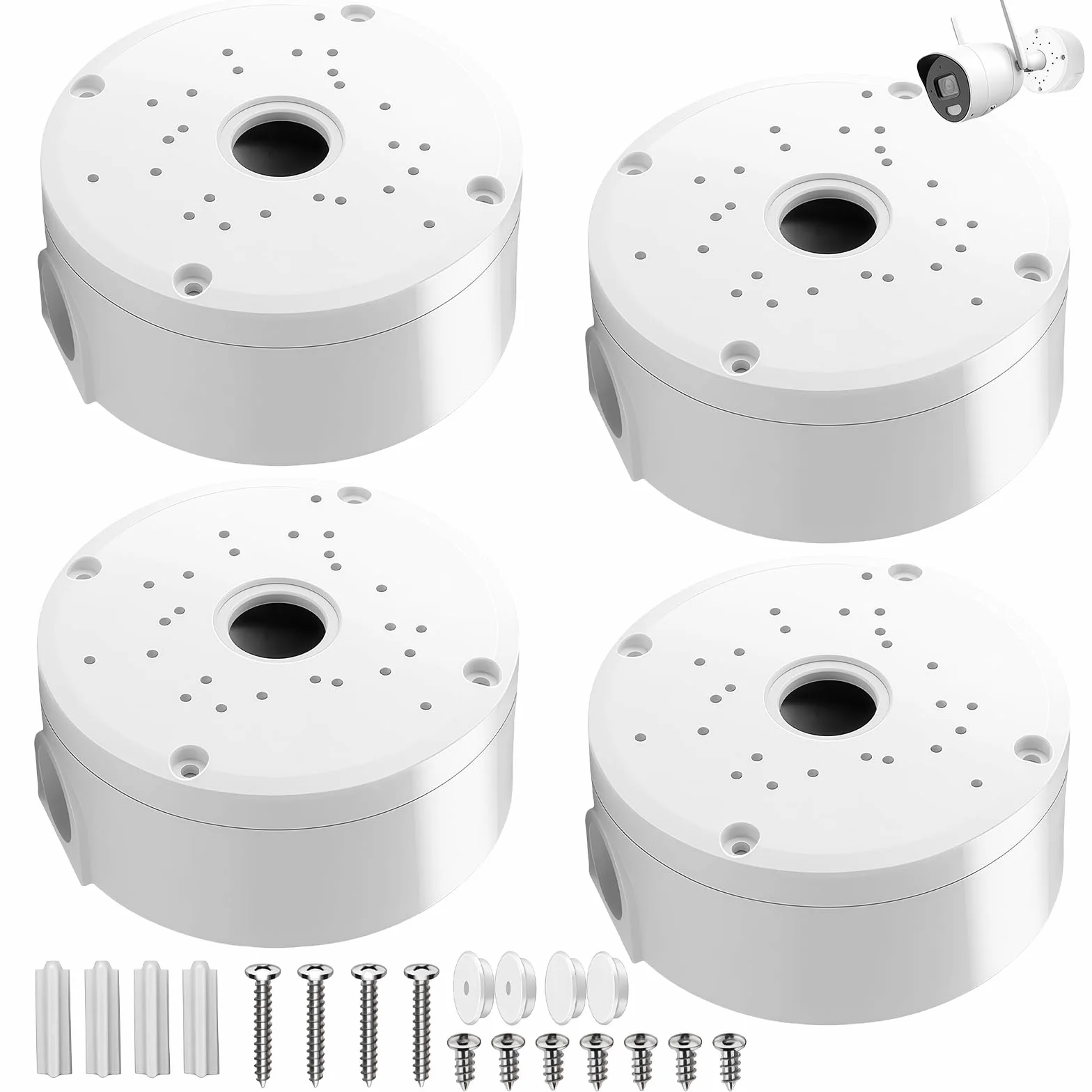 BAIFULAI 4 pezzi scatola di giunzione per fotocamera, scatola nascosta semisferica, scatola di montaggio per telecamera di sorveglianza, supporto per webcam, fotocamera e pannello solare, inserto