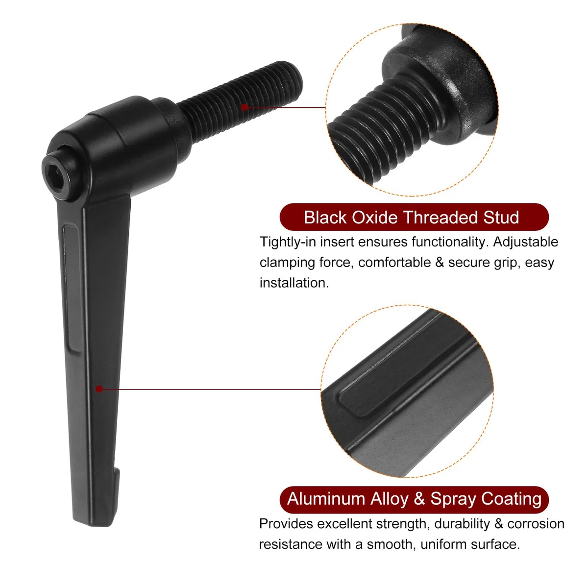 QUARKZMAN 4pz Regolabile Serraggio Leva Maniglie M12 x 60mm Maschio Filettatura Bullone Manopole Girevole Vite blockggio Rapido Rilascio Cricchetto Pulsante Maniglia, Nero