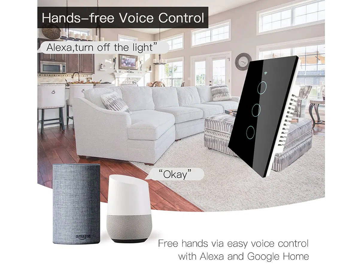 Interruttore Da Parete WiFi, 3 In 1 WiFi 2.4G + RF 433 Mhz + Tasto Touch, Compatibile Con Amazon Alexa e Google Home, Pannello Smart Intelligente Per Scatola 503 Italiana (Nero, 3 Tasti Touch)