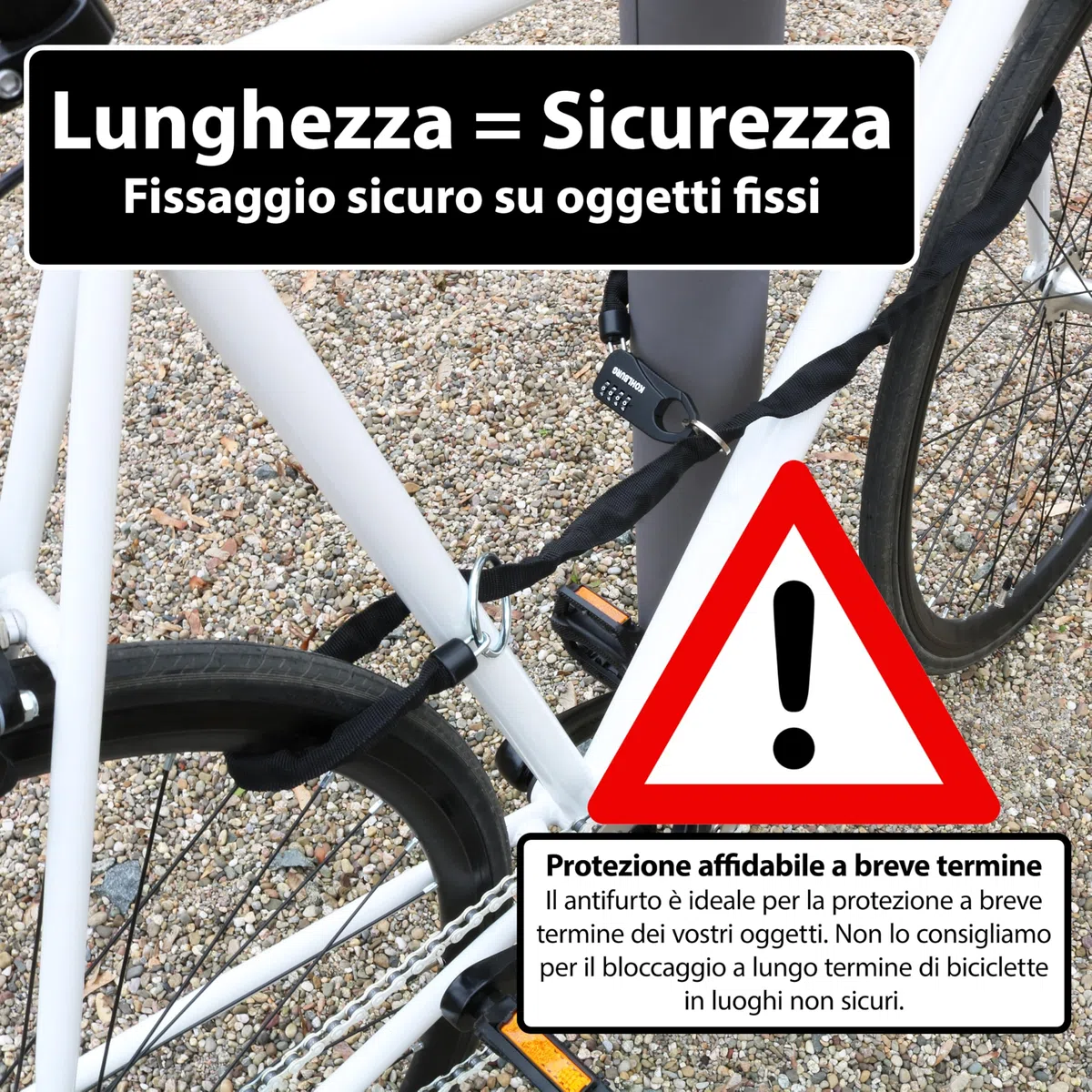KOHLBURG catena antifurto tascabile e sicura con lucchetto a combinazione numerica – Sicurezza assoluta come lucchetto per passeggini, sci e casco da moto – catena antifurto lunga 129 cm