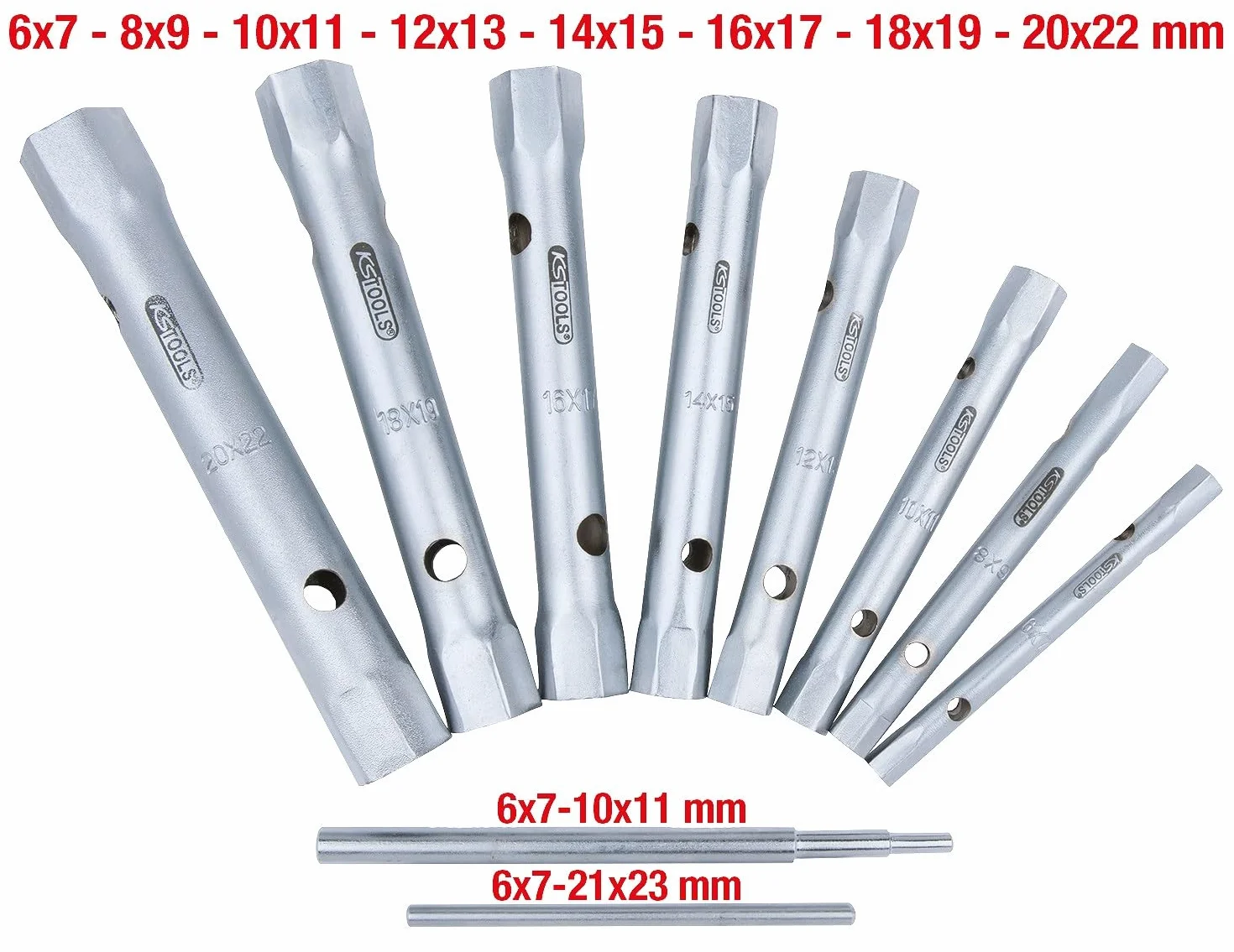 KS Tools 518.0900 Serie di Chiavi a Tubo Classic, 10 Pezzi, 6X7-20X22 mm