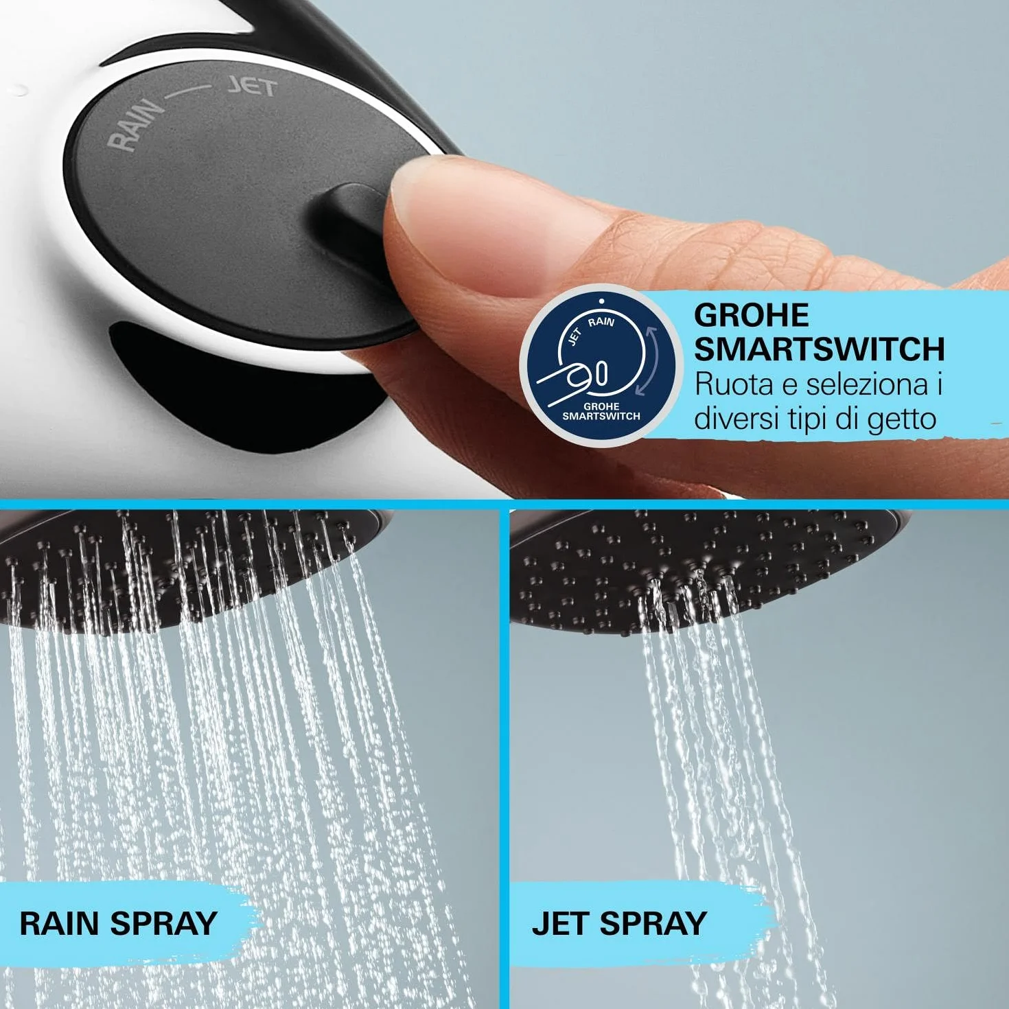 GROHE Vitalio Comfort 110 Manopola Doccino Doccia (2 getti Rain e Jet, 110 mm, DreamSpray, SpeedClean anticalcare), Cromo, 26397001
