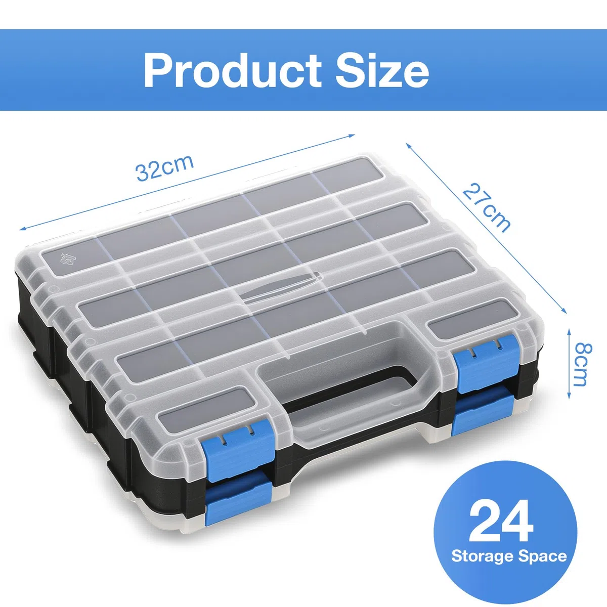 Romon Porta Minuteria Doppio Lato Con 24 Scompartimenti Regolabili, Chiusure Di Sicurezza, Materiale Pp Resistente, Colore Blu, 32x27x8cm Per Viti E Componenti