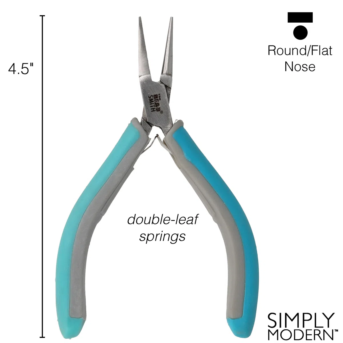 Pinze a becco semicircolare Simply modern di The Beadsmith, 145 mm, con testa in acciaio lucido, comode impugnature sagomate e doppia molla a balestra, strumento per la creazione di gioielli.