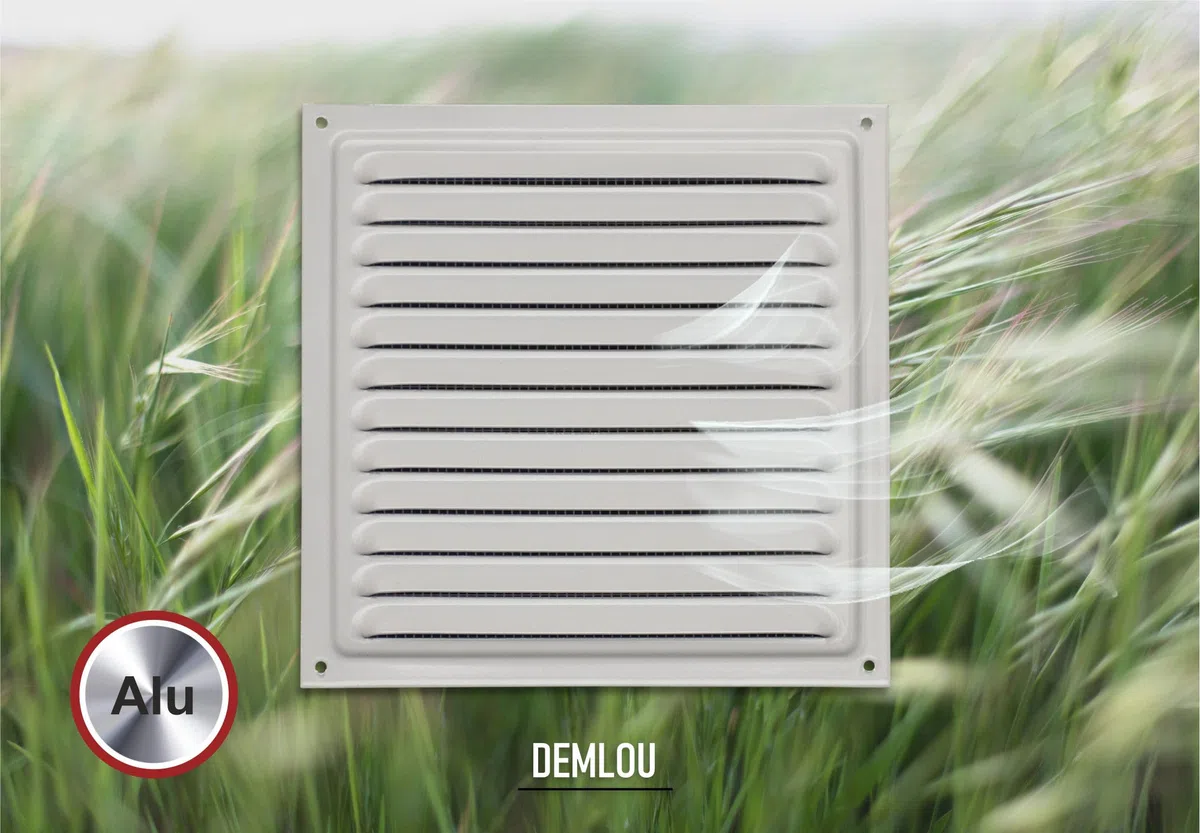 Griglia di Ventilazione Quadrata in Alluminio Verniciato RAL 9016 – Rete Protettiva Antinsetti – Presa d’Aria Interna ed Esterna – 30 x 30 cm – Colore Bianco.