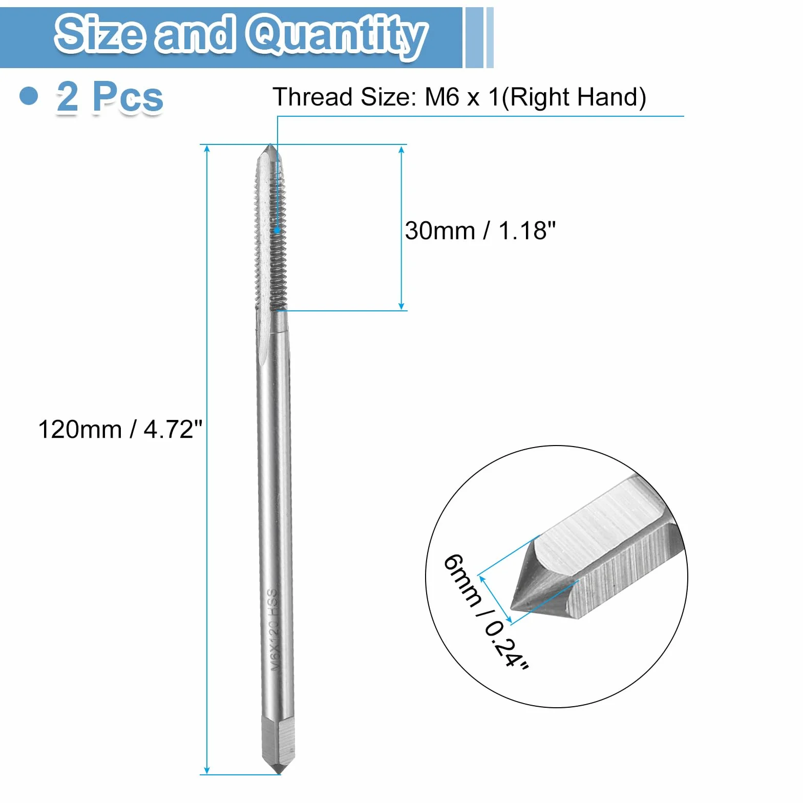 QUARKZMAN 2Pz Maschi Per Filettatura Diritto, M6 x 1 H2 120mm Extra Lunghe Filettatrici Metriche Per Macchina A Vite, Acciaio Ad Alta Velocità 6542 (HSS 6545)