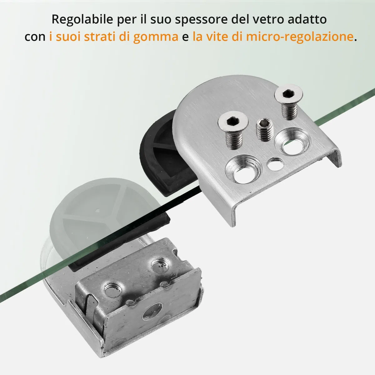 Neoteck 8 Pezzi Supporto Clip in Acciaio Inossidabile 201 per Vetro, Fissaggio per Corrimano da 8-9mm, Morsetto in Acciaio Inox per vetro Regolabile con Gomma e Vite Micro-Regolante