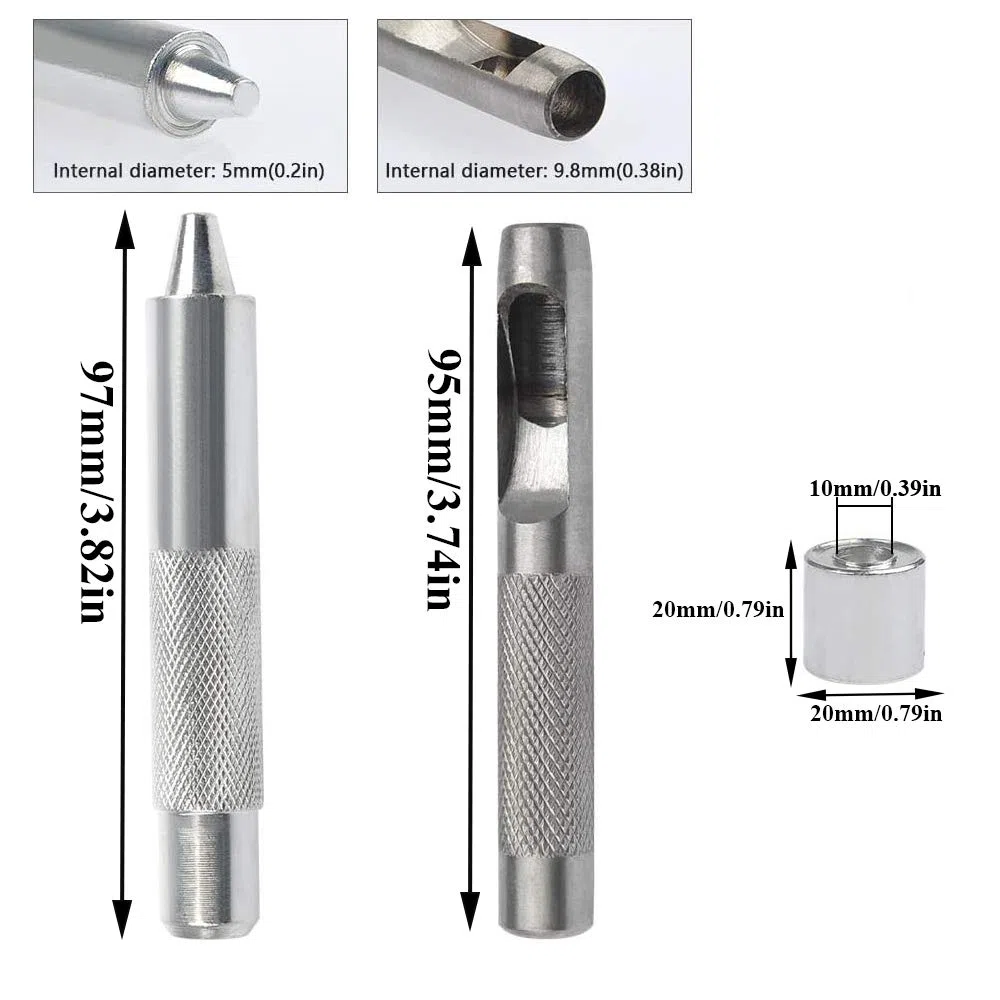 Occhiello Strumento Kit, 100 Set 10 Mm Occhielli Grommet Rondelle, 3 Pezzi Metallo d'Ottone Alta Qualità Strumento Installazione Dell'Occhiello per Tela Cerata, Tessuto, Tende (4 Colori) - Stile B