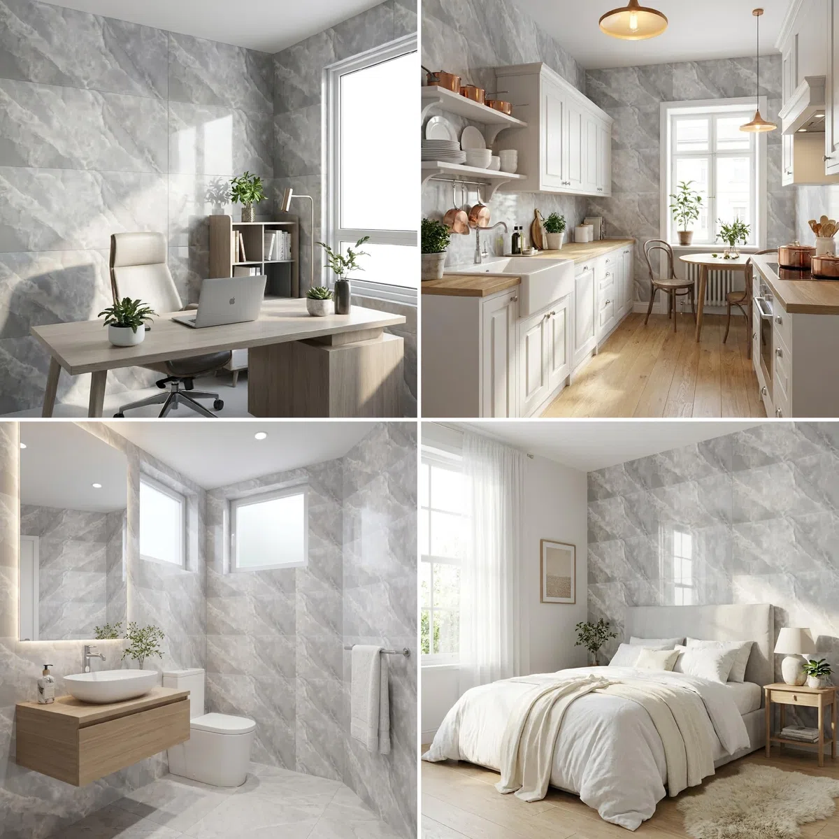 Grace Baltic - Pannelli da parete in PVC, 1,08 m²/6 pezzi, autoadesivi, in marmo, di ottima qualità, decorazione da parete, adesivi da parete elastici 2 mm di spessore (grigio marmo)
