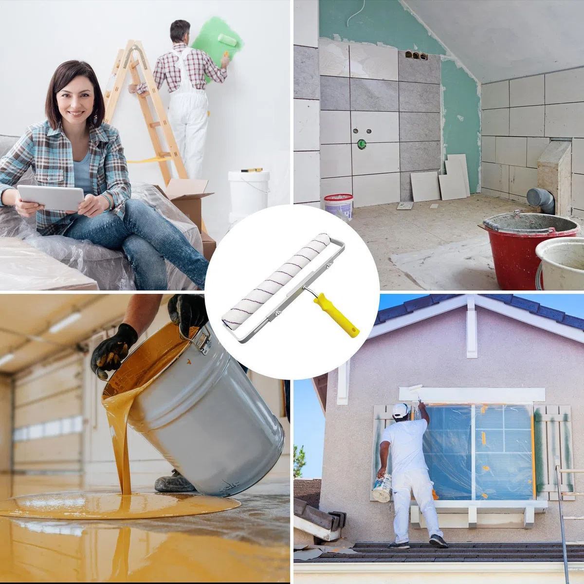 Grande Rullo per Vernice, Rullo per Soffitto Senza Set Antigoccia, Robusto Set di Rulli per Vernice, Rullo per Soffitto con Telaio, Rullo da Pavimento Largo e Leggero in Lega di Alluminio per Esterni