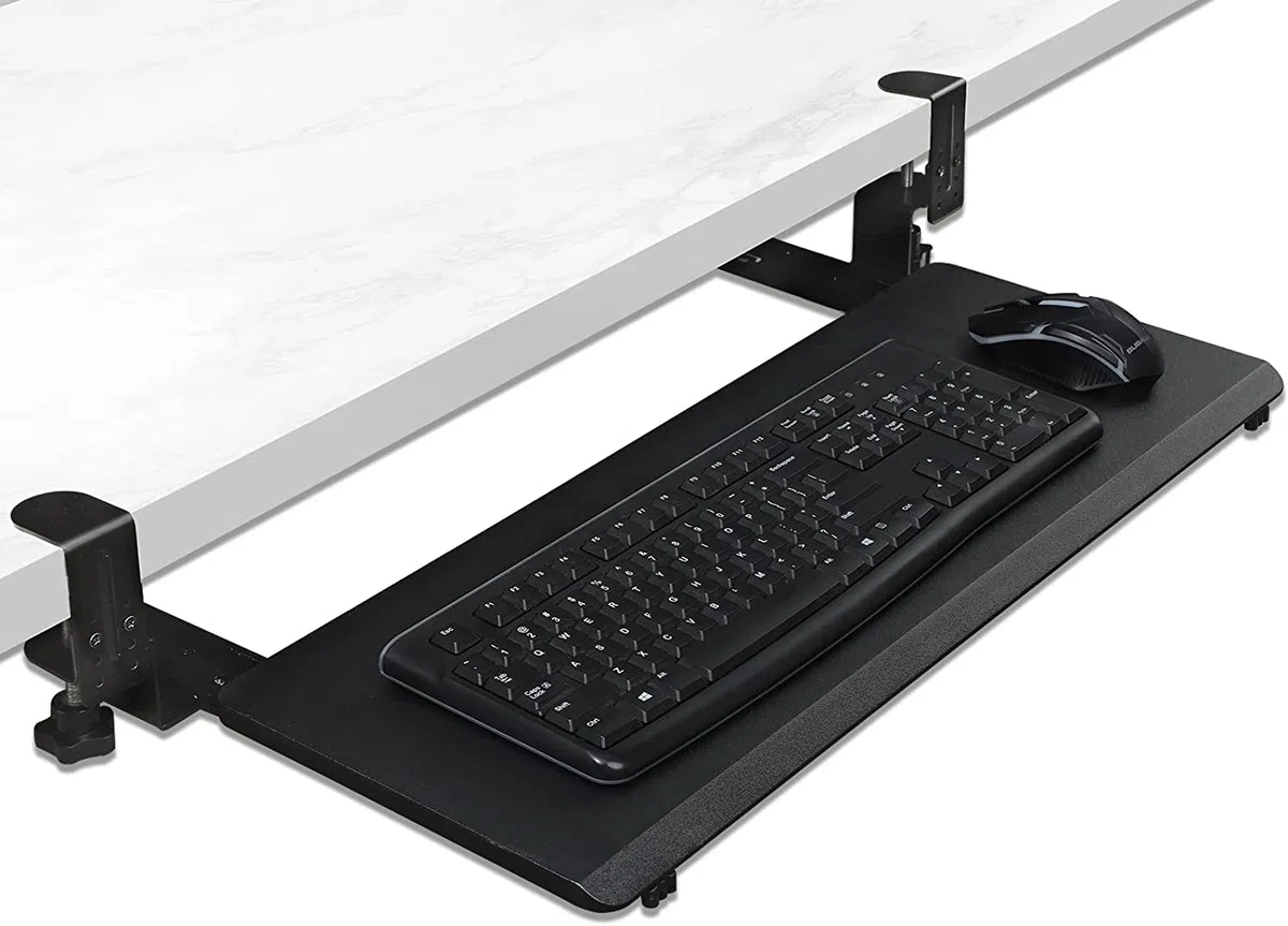 Bandeja para teclado con abrazadera ergonómica deslizante para teclado y ratón para debajo del escritorio cajón retráctil fácil de montar sin necesidad de herramientas o tornillos (carbón ne