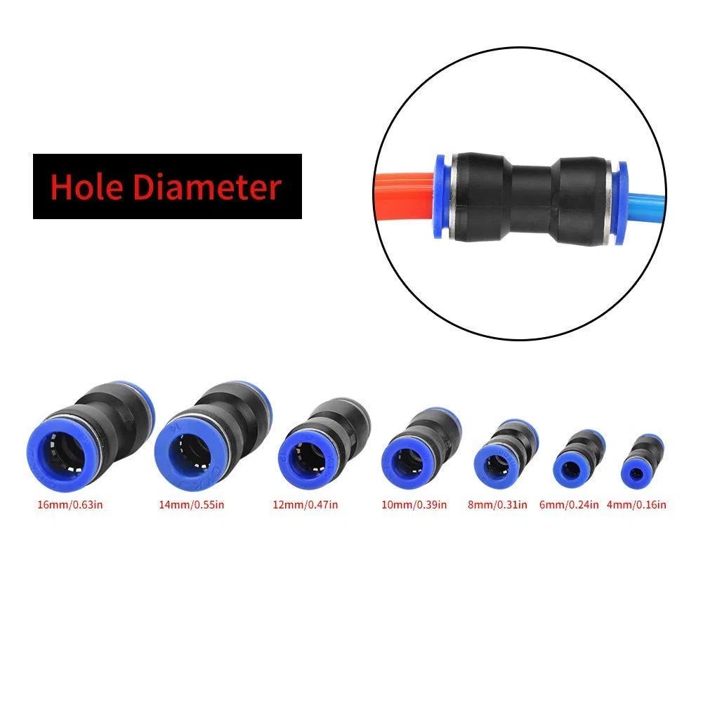 OD 4/6/8/10/12/14 / 16mm Tubo Aria Raccordo Pneumatico Dritto Air Push Raccordi Rapidi in Plastica Blu + Nero35 Pz