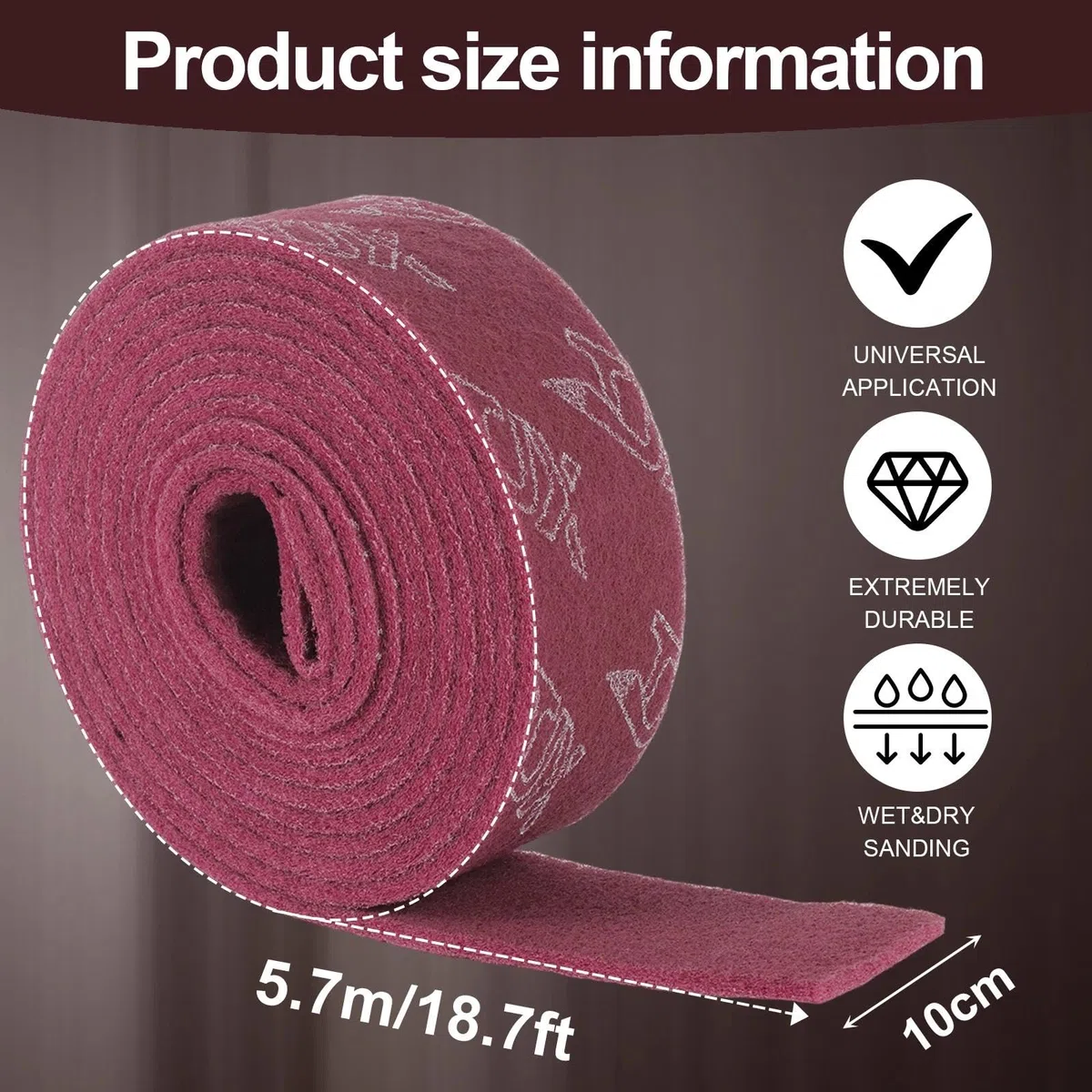 Rotolo Abrasivo Non Tessuto 5,7m x 100mm Spugna Abrasiva Grana 320-400 Rotolo di Vello Abrasivo Riutilizzabile Tappetini Abrasivi Cuscinetti Abrasivi per lucidatura Legno Metallo Acciaio Inox