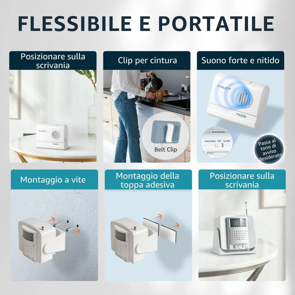 Cercapersone con 1 Sensore di Movimento e 1 Pager Portatile Sistema di Allarme da Letto per Anziani Prevenzione Cadute Teleassistenza Casa RSA Ospedali