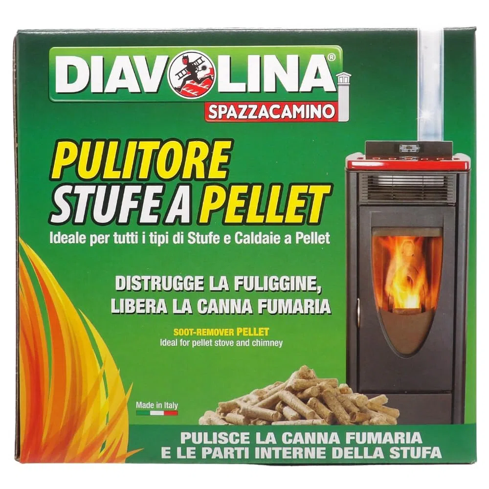 Pulitore Stufe a Pellet, Distrugge la Fuliggine, Libera la Canna Fumaria, Ideale per Tutti i Tipi di Stufe e Caldaie a Pellet, Formato da 1,5kg (2 Unità)
