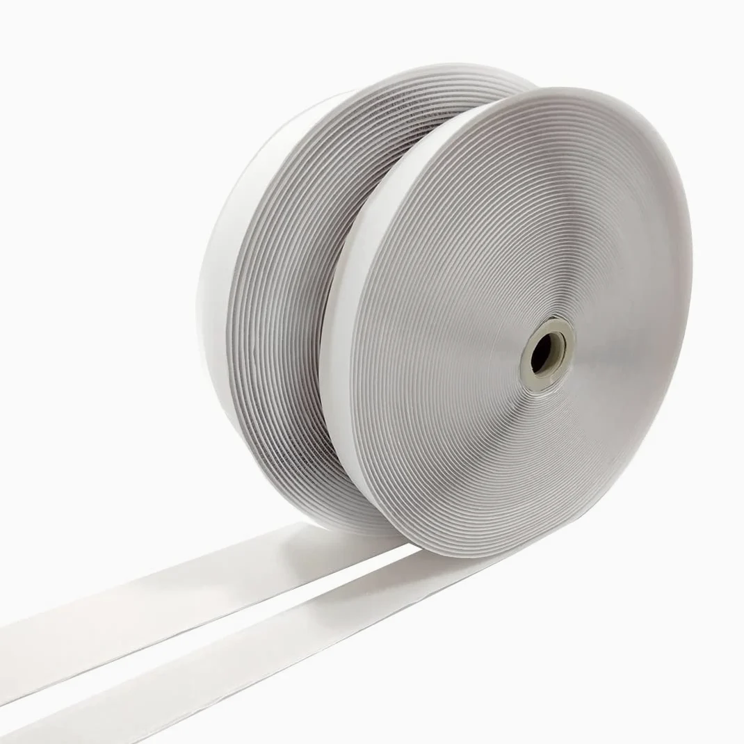 25 Metri con Adesivo - Solo un Lato: Gancio - Nastro di Chiusura per Attaccare Tende, Tappeti, Tessuti, Zanzariere, Quadri, Adesivo Forte, Gancio e Anello, Bianco, 30 mm, Nylon